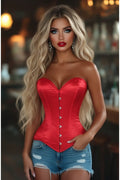 Lavish Red Satin Overbust Corset Sweetheart Neckline Busk Closure
