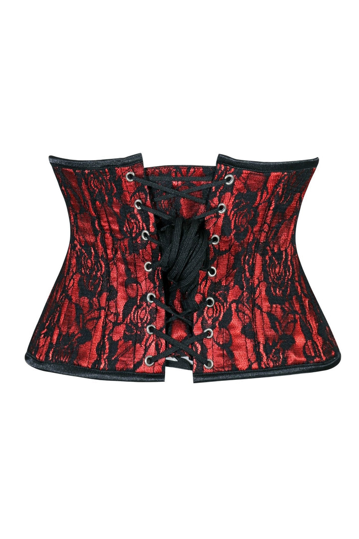 Lavish Red/Black Lace Mini Cincher Underbust Corset Waist Cincher Busk Closure