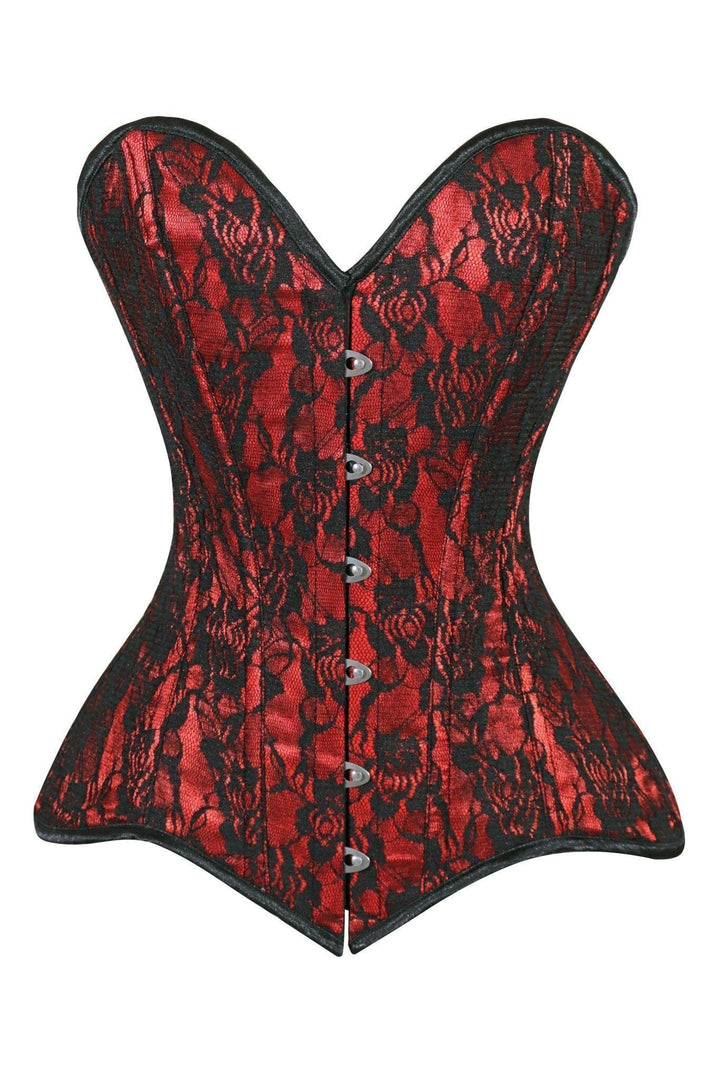 Lavish Red/Black Lace Overbust Corset Sweetheart Neckline Busk Closure