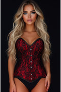 Lavish Red/Black Lace Overbust Corset Sweetheart Neckline Busk Closure