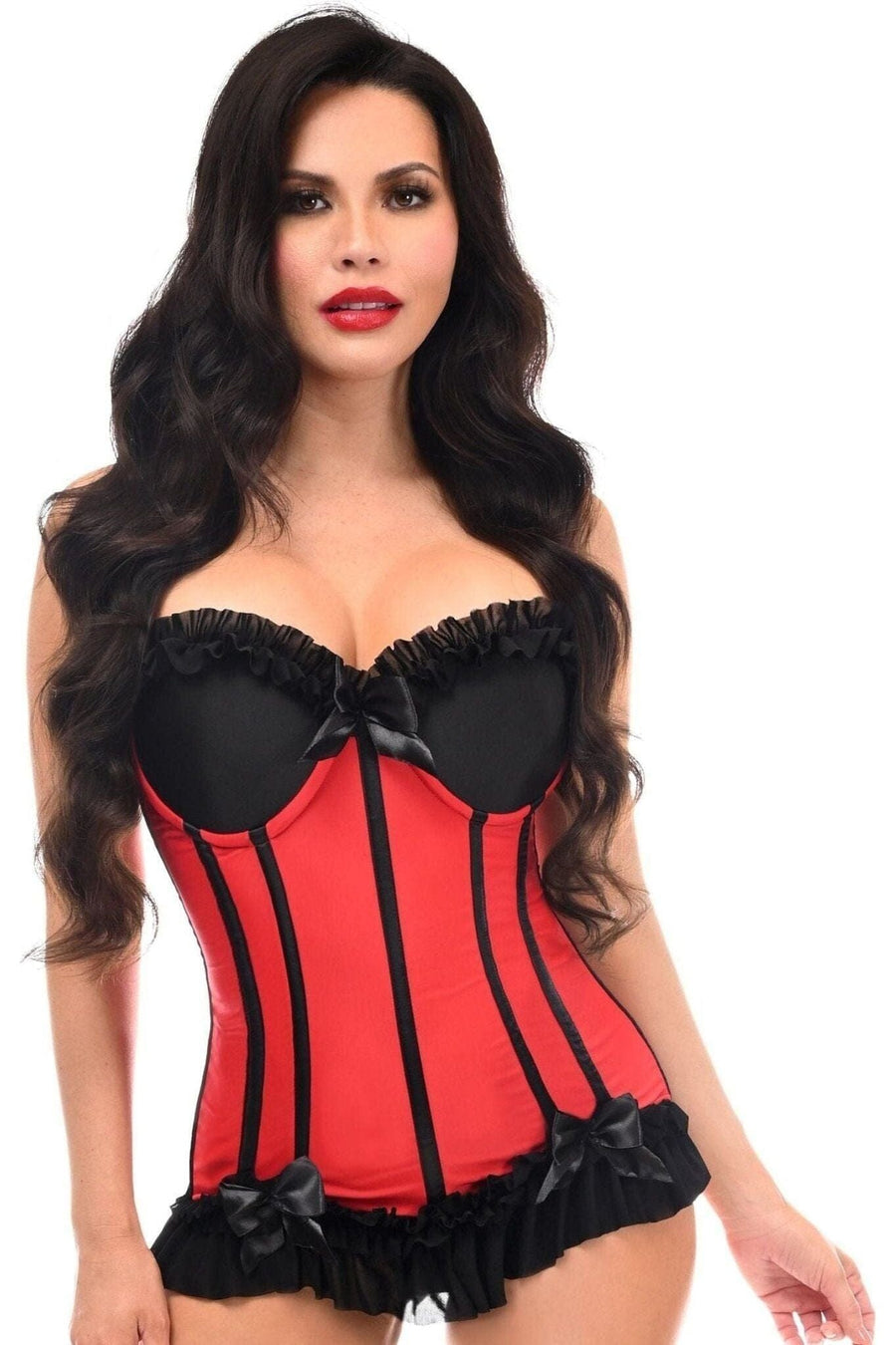 Daisy Corsets Lavish Red/Black Lycra Hook & Eye Stretch Bustier Corset in Red 