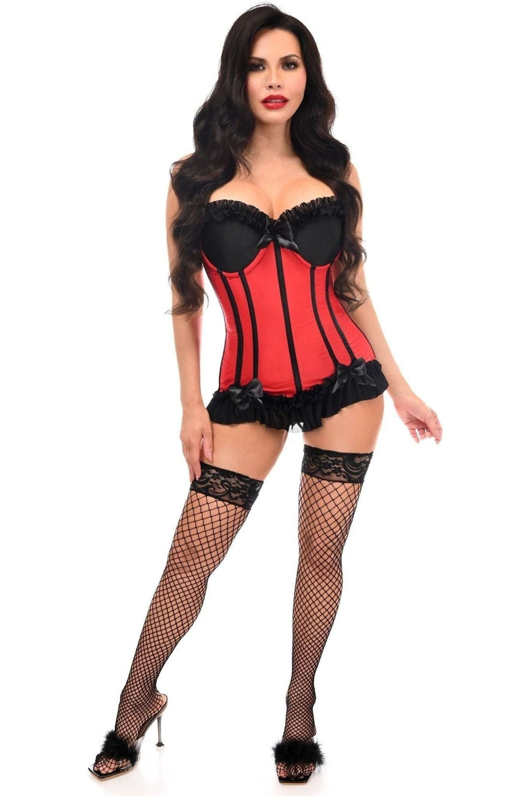 Daisy Corsets Lavish Red/Black Lycra Hook & Eye Stretch Bustier Corset in Red 