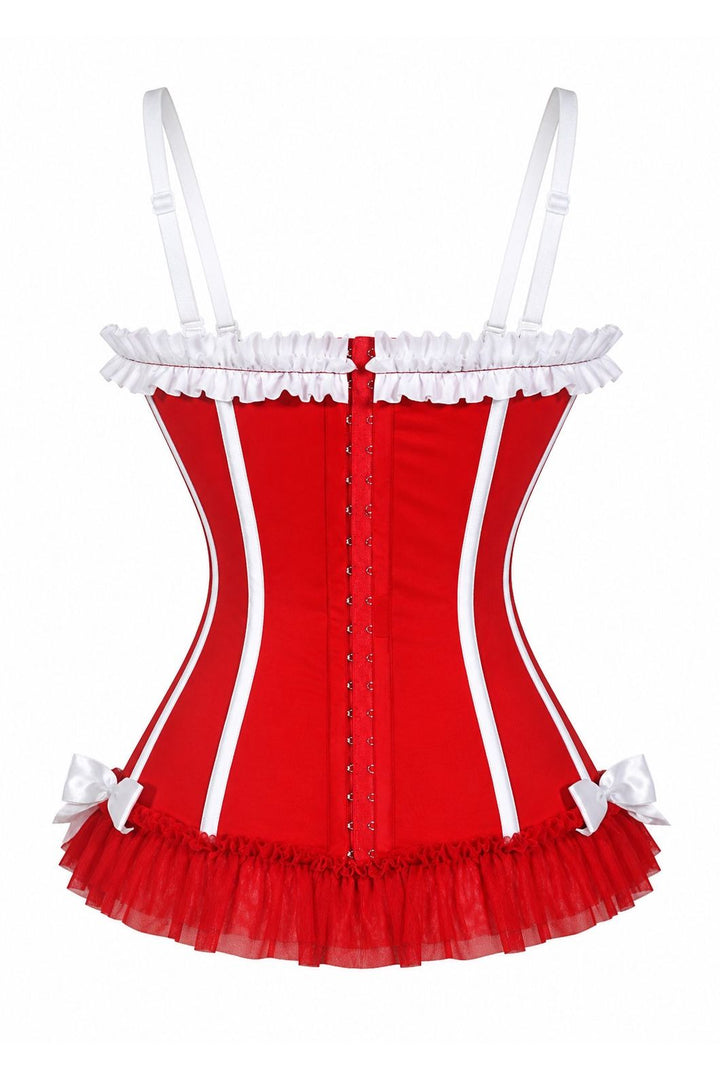Lavish Red/White Lace-Up Bustier Corset with Underwire Cups