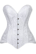 Lavish White Brocade Overbust Corset W/Busk Closure