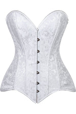 Lavish White Brocade Overbust Corset W/Busk Closure