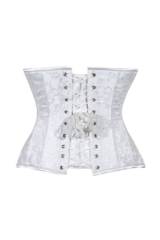 Lavish White Brocade Waist Cincher Under Bust Corset w/Front Busk Closure
