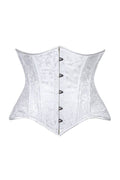 Lavish White Brocade Waist Cincher Under Bust Corset w/Front Busk Closure