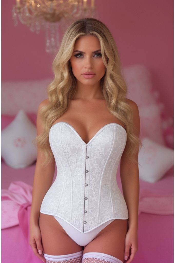 Lavish White Lace Overbust Corset Sweetheart Neckline Busk Closure