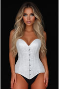 Lavish White Lace Overbust Corset Sweetheart Neckline Busk Closure