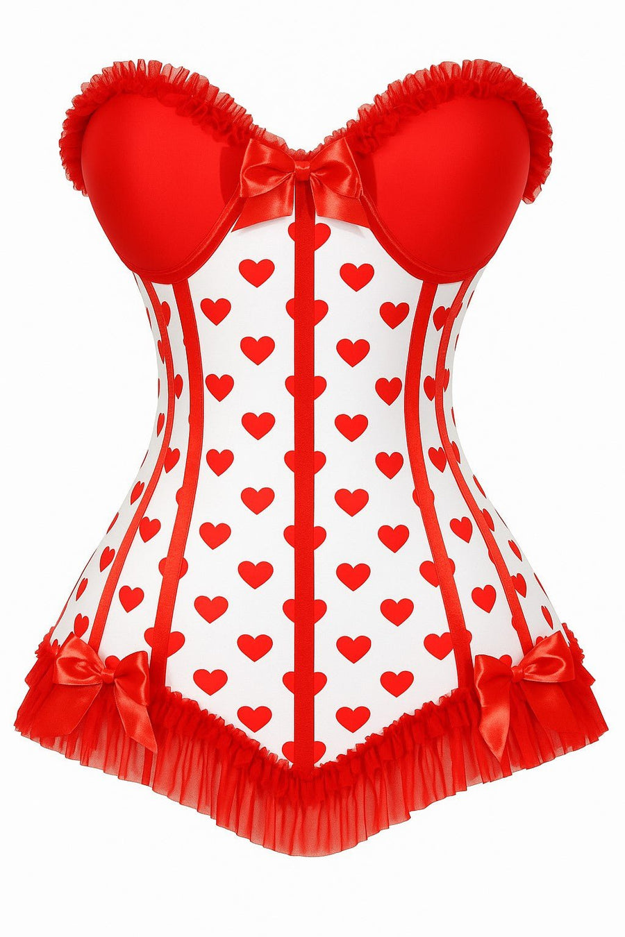 Lavish White & Red Hearts Lycra Hook & Eye Back Closure Bustier