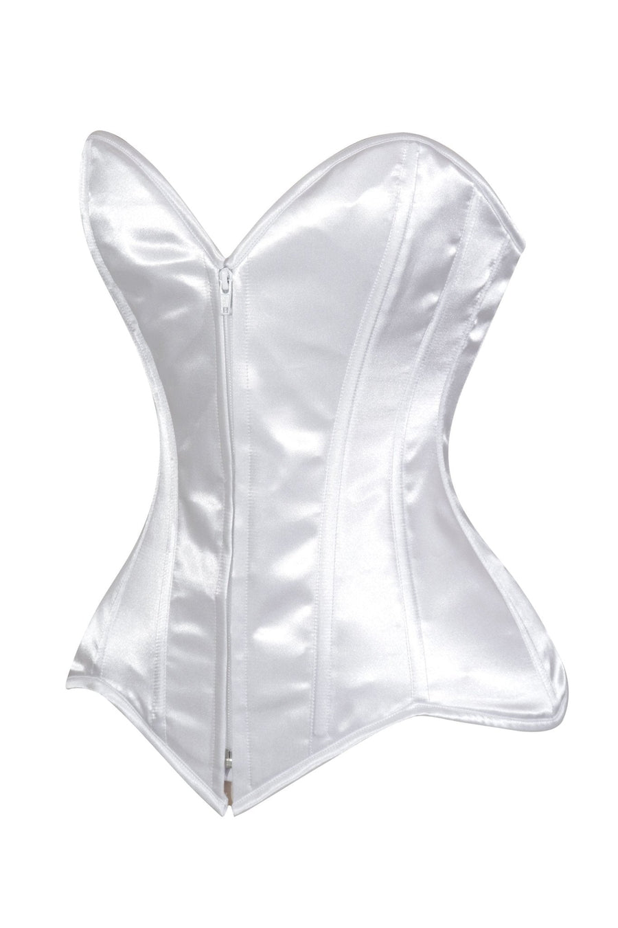 Lavish White Satin Front Zipper Overbust Corset