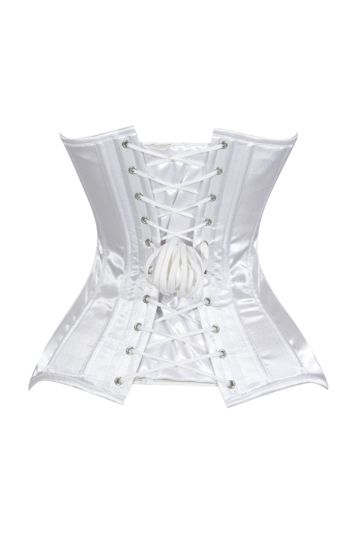 Lavish White Satin Front Zipper Overbust Corset