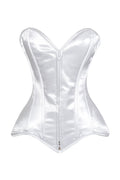 Lavish White Satin Front Zipper Overbust Corset