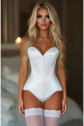 Lavish White Satin Front Zipper Overbust Corset
