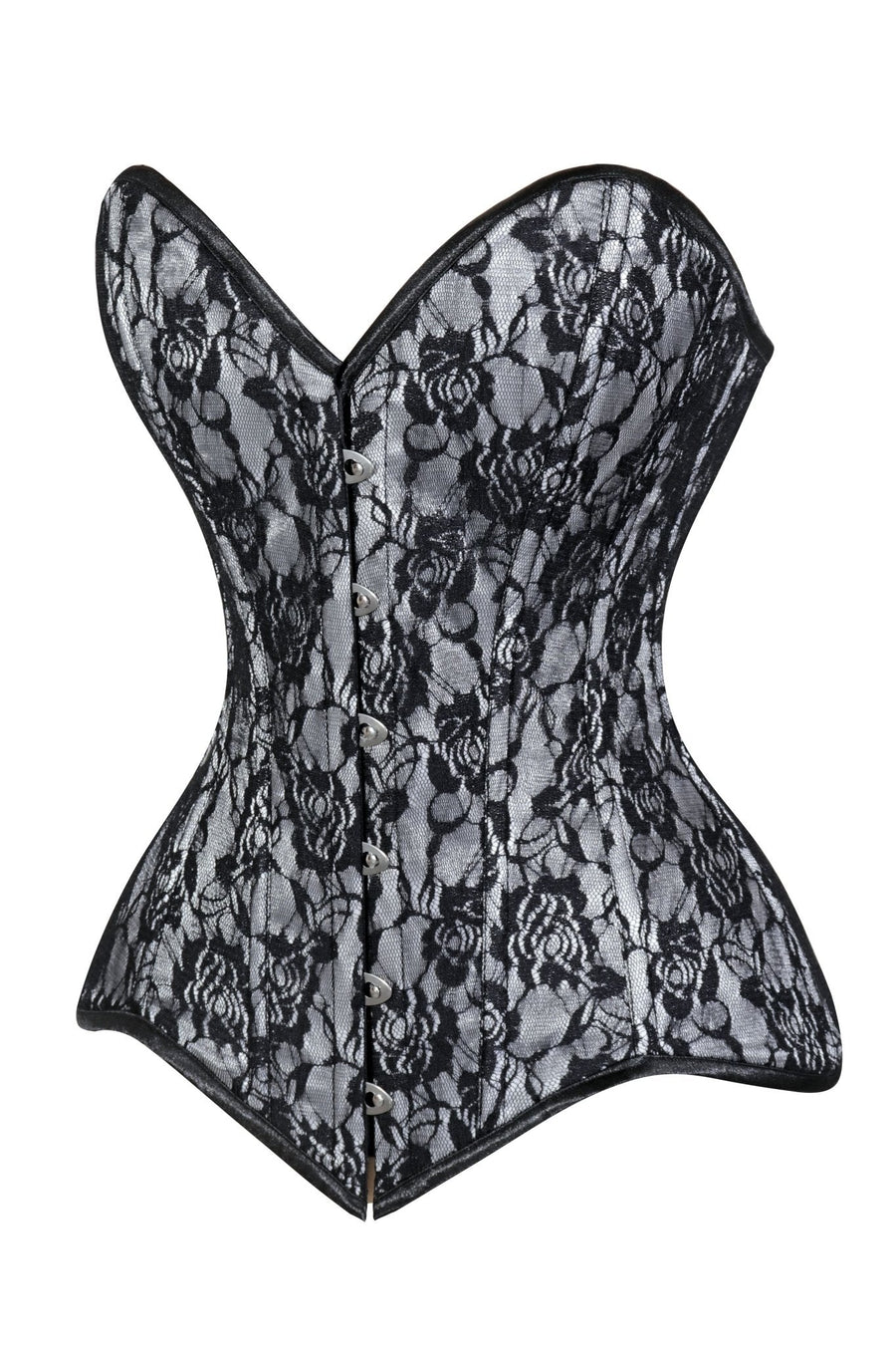 Lavish White/Black Lace Overbust Corset Sweetheart Neckline Busk Closure