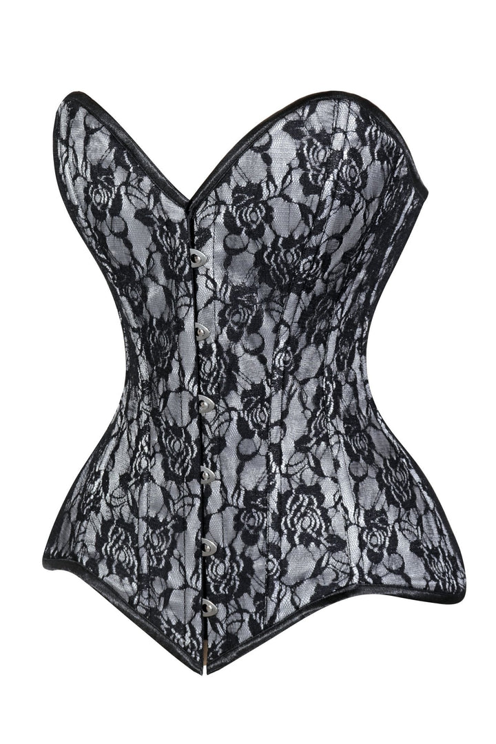 Lavish White/Black Lace Overbust Corset Sweetheart Neckline Busk Closure