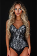 Lavish White/Black Lace Overbust Corset Sweetheart Neckline Busk Closure