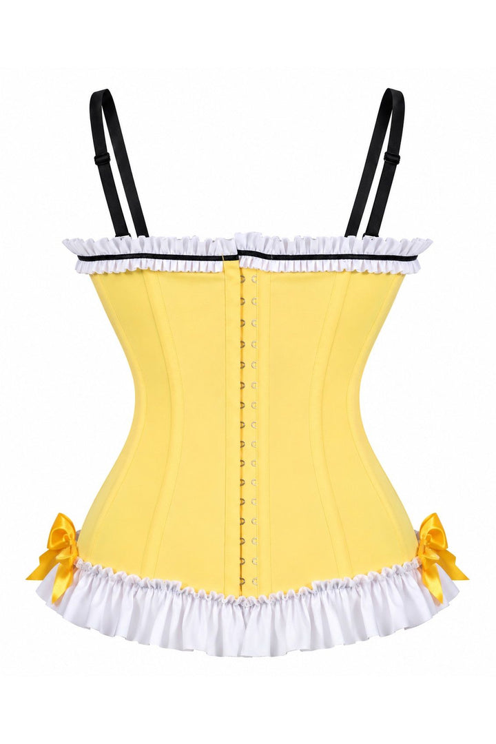 Lavish Yellow/White/Black Stretch Lycra Bustier Corset with Underwire Cups
