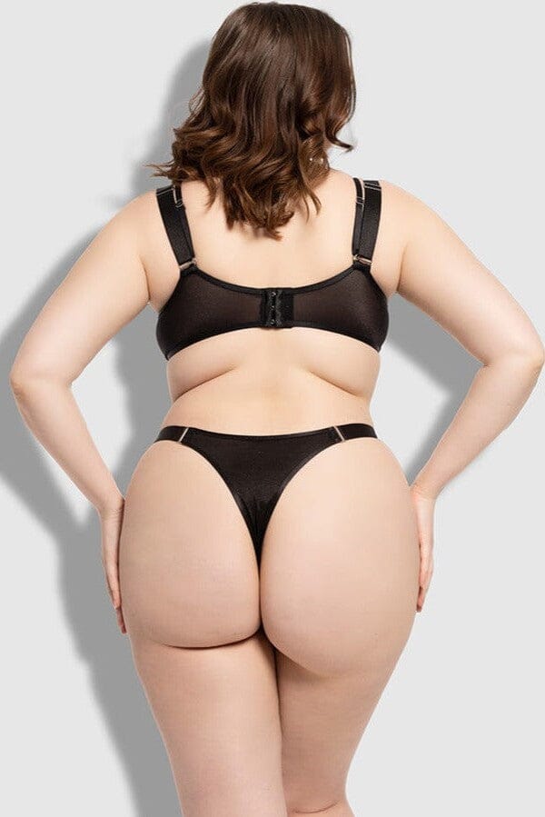 House of Desire Layered Bra & Elastic Side Mesh Thong in Black 