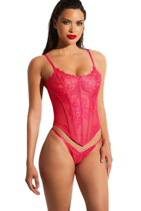 Oh La La Cheri Lined Eyelash Lace Bustier Set in Red  from SexyShoes.com