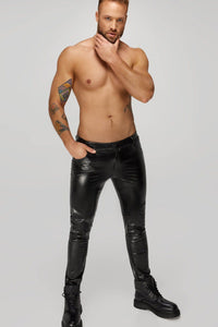 Noir Handmade Long Pants Made Of Snake Wetlook With Back Pockets in Black  from SexyShoes.com