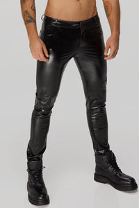 Noir Handmade Long Pants Made Of Snake Wetlook With Back Pockets in Black 