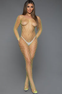 BeWicked Long Sleeve Fishnet Bodystocking in Green  from SexyShoes.com