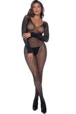 Long Sleeve Fishnet Rhinestone Bodystocking
