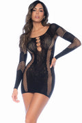 Long Sleeve Floral Fishnet Dress