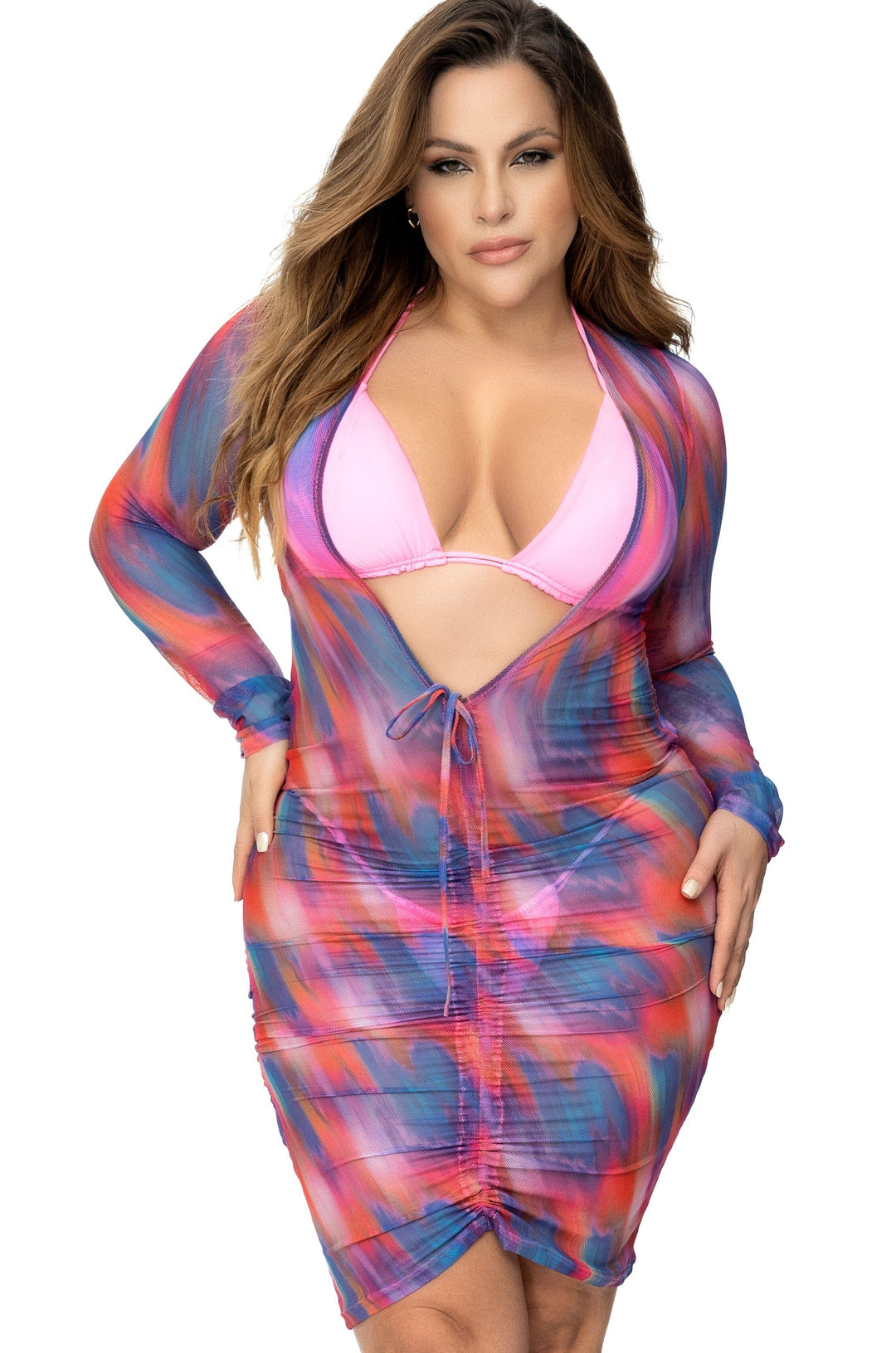 Long Sleeved Beach Dress with Drawstring Design