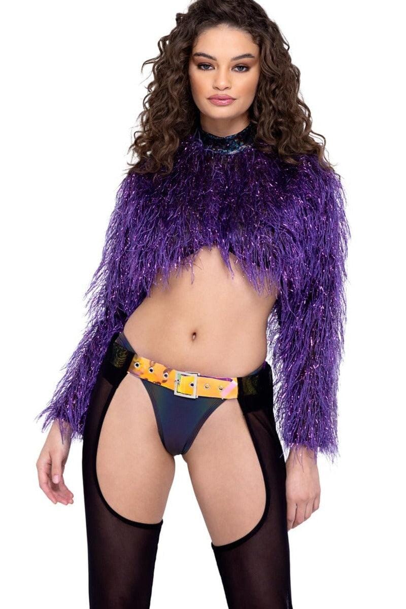 Roma Dancewear Long Sleeved Faux Fur Cropped Top in Purple  from SexyShoes.com