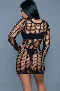 BeWicked Long Sleeves Crochet Cover up Dress in Black 