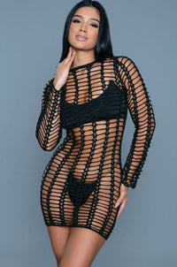 Long Sleeves Crochet Cover-up Dress-Cover Ups-SEXYSHOES.COM