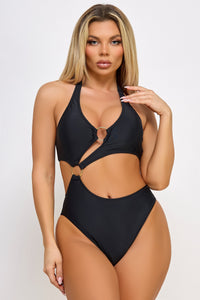 BeWicked Lorelei Cut Out One Piece Swimsuit in black 