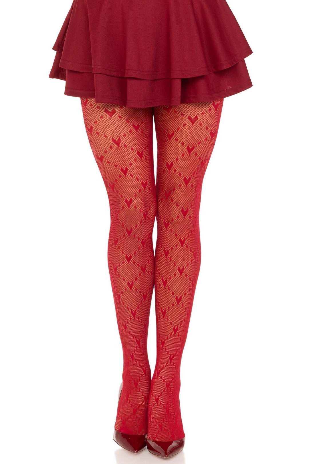 Leg Avenue Love Struck Heart Net Tights in Red  from SexyShoes.com
