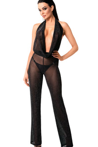 Noir Handmade Luminara Shiny Tulle Jumpsuit in Black  from SexyShoes.com