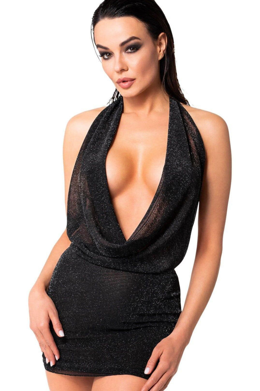 Noir Handmade Luminara Shiny Tulle Mini Dress in Black 