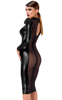 Noir Handmade Luxuria Crystal Back Sheer Midi Dress in Black 