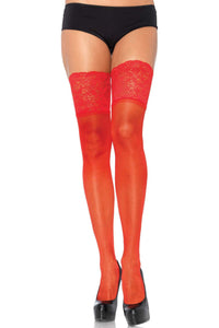 Leg Avenue Lycra Sheer Thi Highs W/5""Silicone Lace Top in Red  from SexyShoes.com