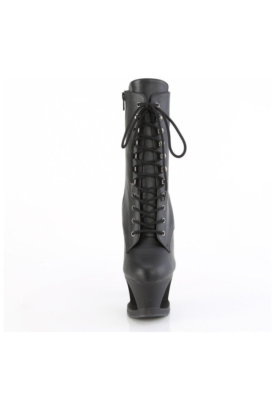 Pleaser MOON-1020SK Black Faux Leather Ankle Boot in Black Faux Leather