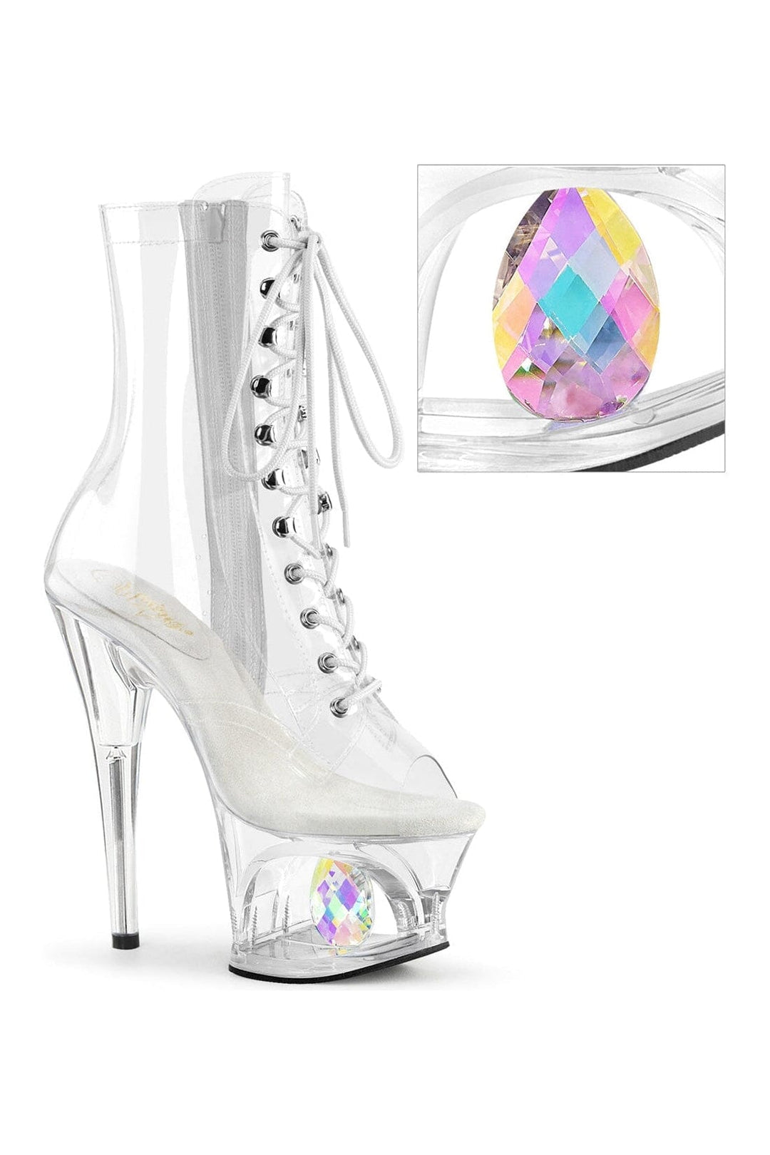 Pleaser MOON-1021C-DIA Clear Vinyl Ankle Boot in Clear Vinyl from SexyShoes.com