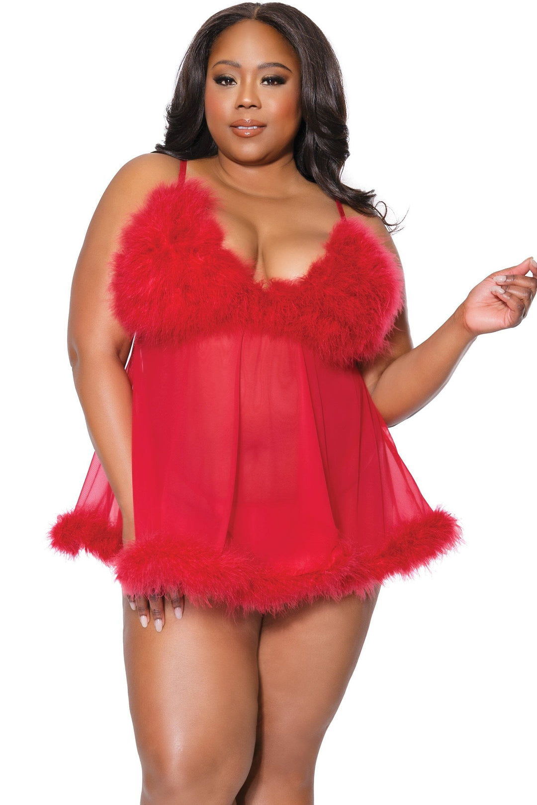 Marabou & Mesh Teddy and G-String-Babydolls-SEXYSHOES.COM