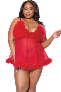 Marabou & Mesh Teddy and G-String-Babydolls-SEXYSHOES.COM