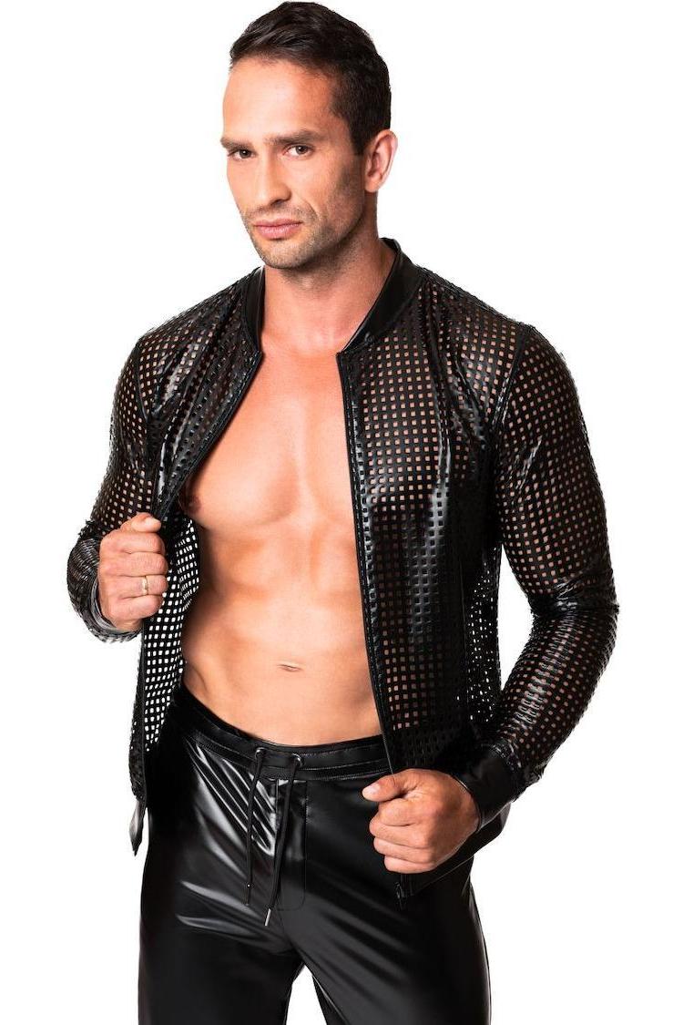 Noir Handmade Mayhem Power Wetlook Lasercut Jacket in Black 