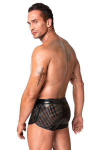 Noir Handmade Mayhem Power Wetlook Lasercut Shorts in Black 