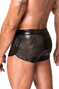 Noir Handmade Mayhem Power Wetlook Lasercut Shorts in Black 