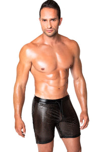 Noir Handmade Mayhem Power Wetlook Lasercut Shorts in Black  from SexyShoes.com