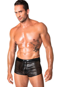 Noir Handmade Mayhem Power Wetlook Lasercut Shorts in Black  from SexyShoes.com