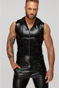 Men's Snake Wetlook Sleeveless Zip-Up Top With Sheer Hood