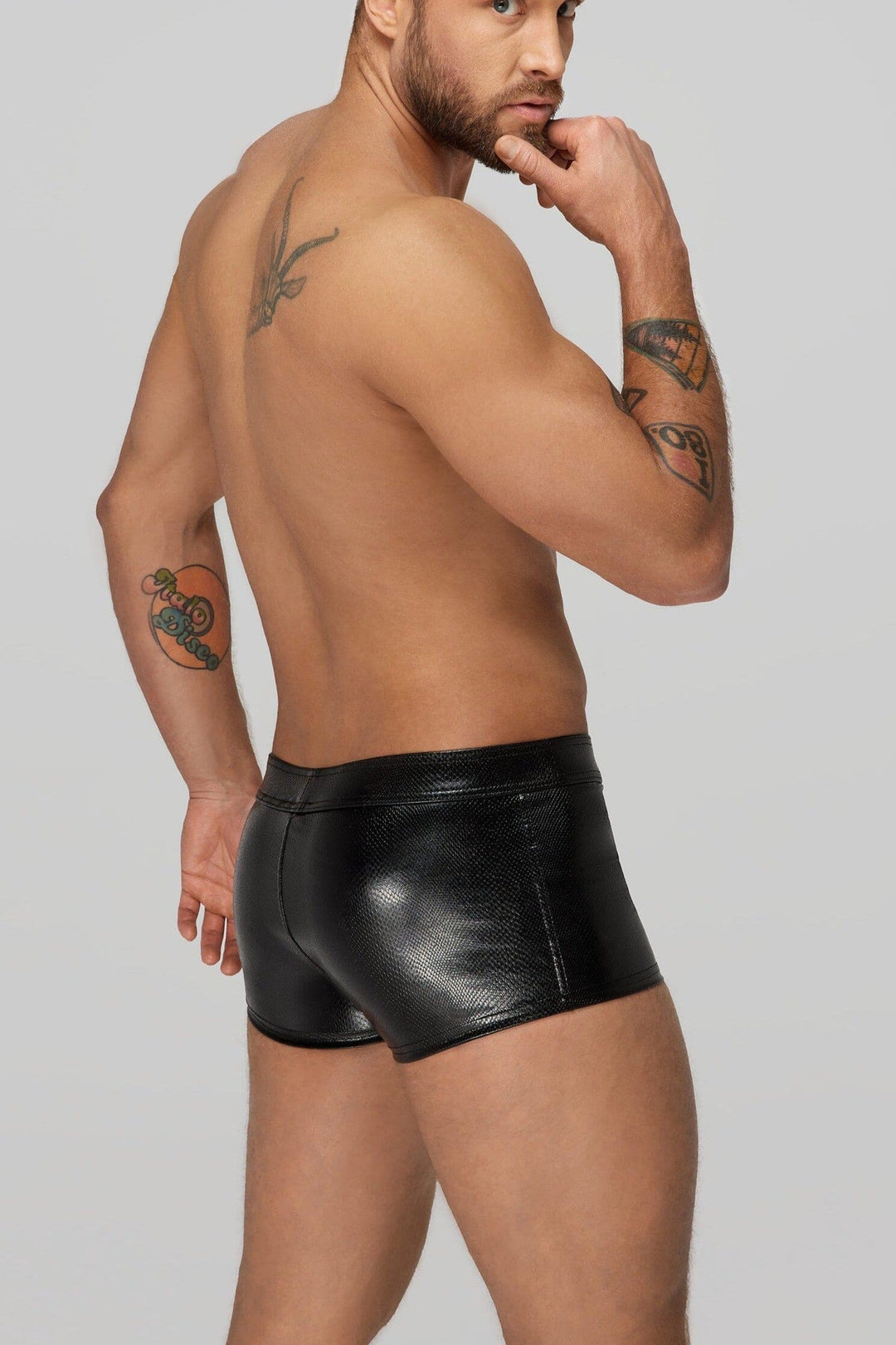 Noir Handmade Men's Wetlook T Shirt With Snake Wetlook Sleeves in Black 